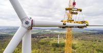 Wind turbine being assembled